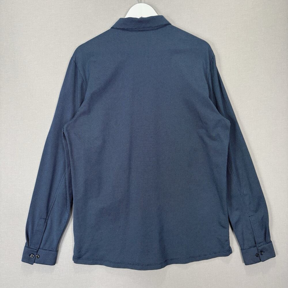 Robert Barakett Braden LS Knit Shirt Mens Large Blue Textured Dots Stretch Prep - Picture 4 of 11